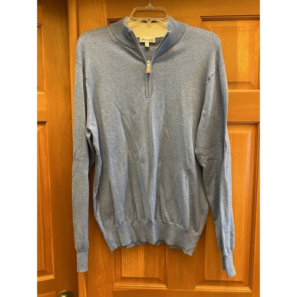 Peter Millar Sweater Mens M Blue Pima Cashmere Silk Blend Golf 1/4 Zip Pullover